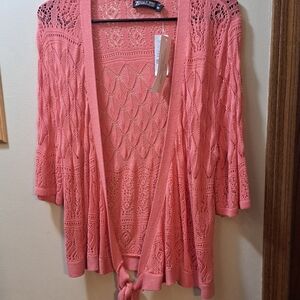 7th Avenue Design Studio New York & Company Elegant Coral Crocheted Cardigan NWT